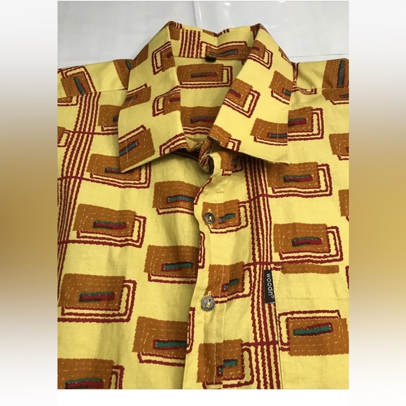 WOODIN RED YELLOW LOUD PARTY SHIRT Geometric colorful Collared button up 3XL men - Picture 5 of 9